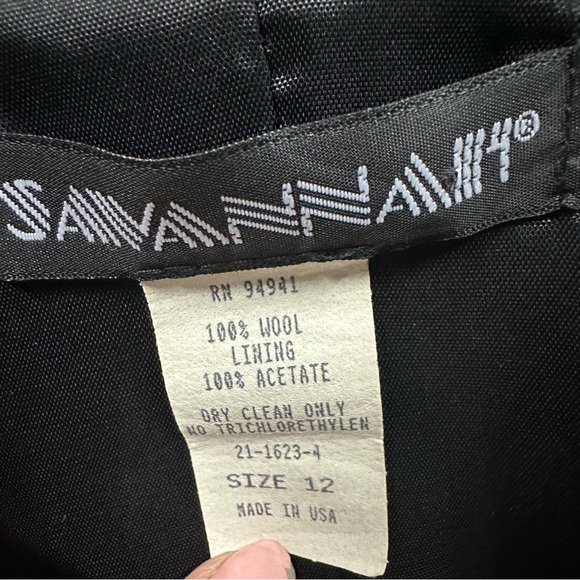 Savannah Vintage 80s Pure New Wool Black One Button Blazer Made in USA Womens 12 - Picture 5 of 7